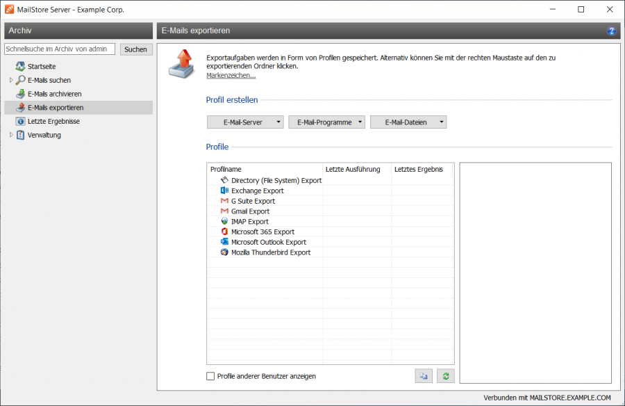 E-Mails Exportieren – MailStore Server Hilfe