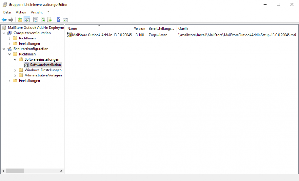 MailStore Outlook AddIn Deployment MailStore Server Hilfe
